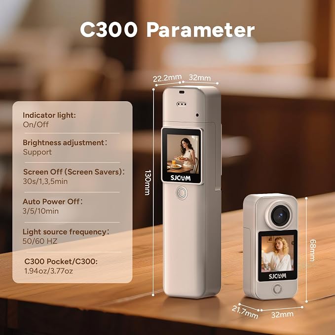 SJCAM C300 Pocket Action Camera 4K, 7Hour Power, 6-Axis Stabilization,