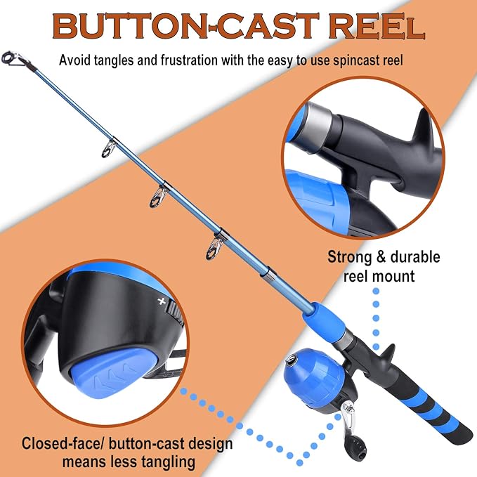 PLUSINNO Kids Fishing Pole, Portable Telescopic Fishing Rod and Reel Combo Kit -