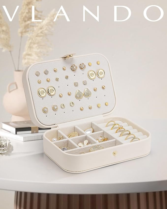 Vlando Travel Jewelry Case for Women Girls Mothers, PU Leather Small Mini