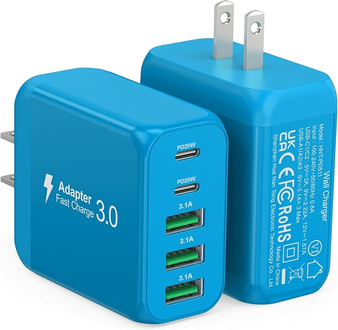 2-Pack USB C Wall Charger Block, 50W 5-Port C Charger Fast Charging Block PD