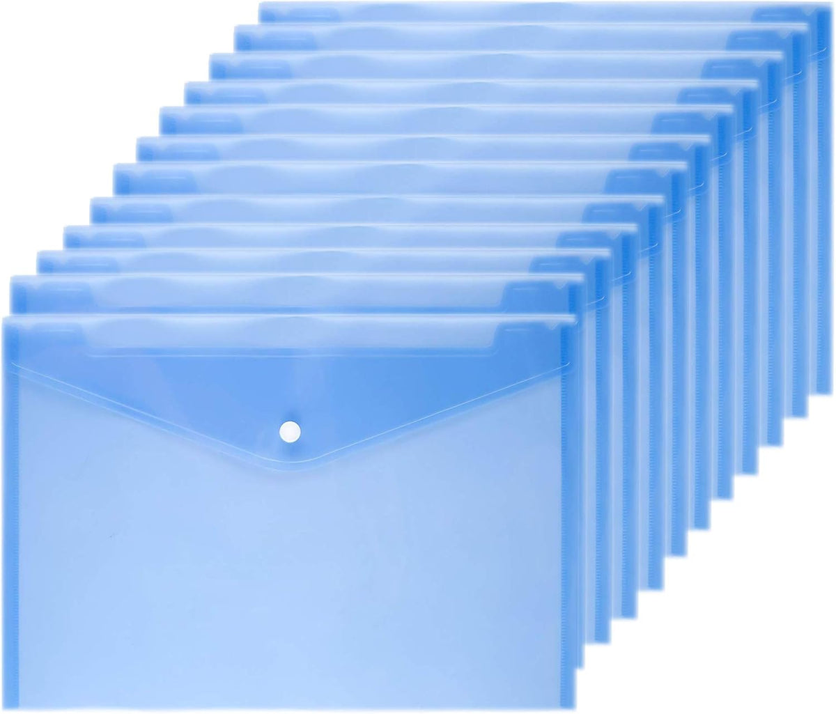 Poly Envelope 12 Pcs Document Envelopes with Snap Button Quality Clear Document Folder for A4 Size (Blue)