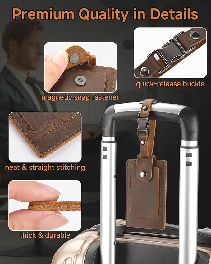 Premium Genuine Leather Luggage Tags