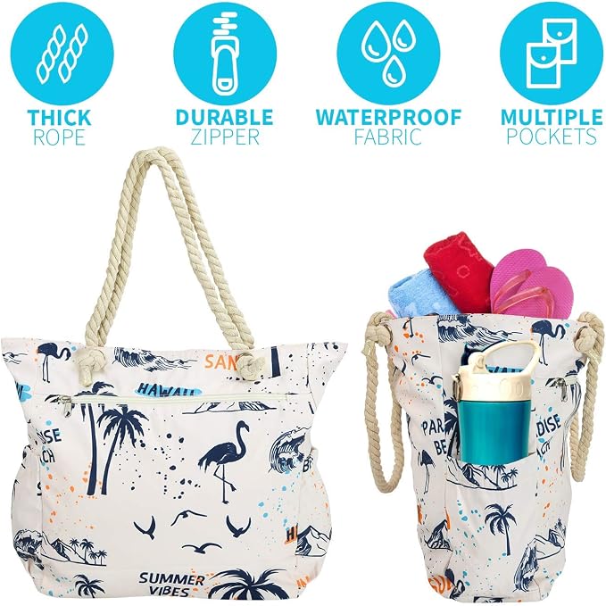 Beach Bag Spacious Shoulder Tote Travel & Gym Bag w/Multiple Pockets & Strong