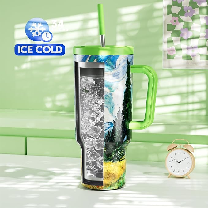 Meoky 40 oz Tumbler with Handle and Straw: Stainless Steel Insulated Tumbler with Lid and Straw - 100% Leak Proof Tumbler for Car Cup Holders - Travelers Commuters Workers, Cypress