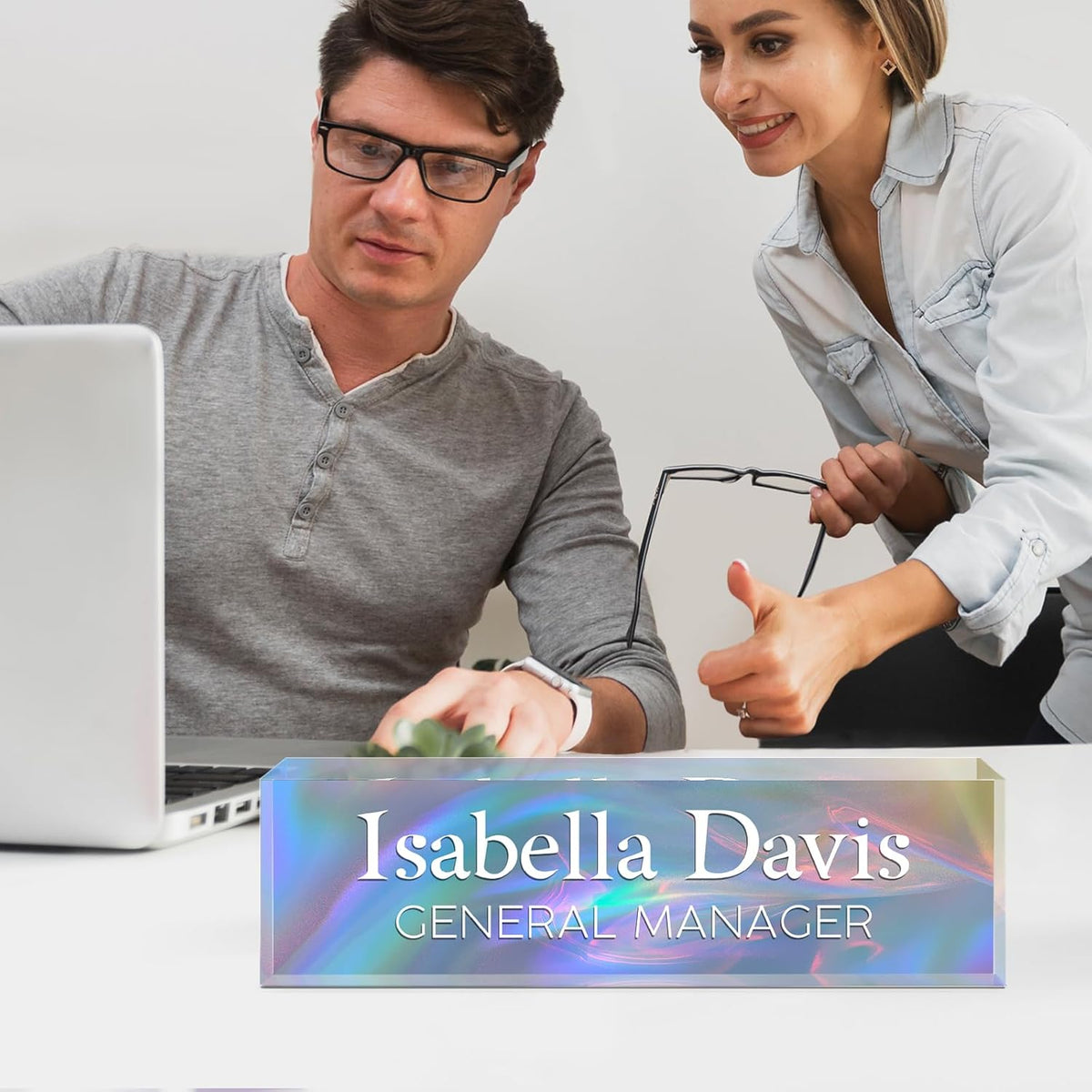 Custom Name Plate for Desk, Acrylic Office Decor For Women Men, Personalized Office Desk Accessories, Teacher Employee Appreciation Gifts For Social Worker Boss Coworkers (Mystery Color)