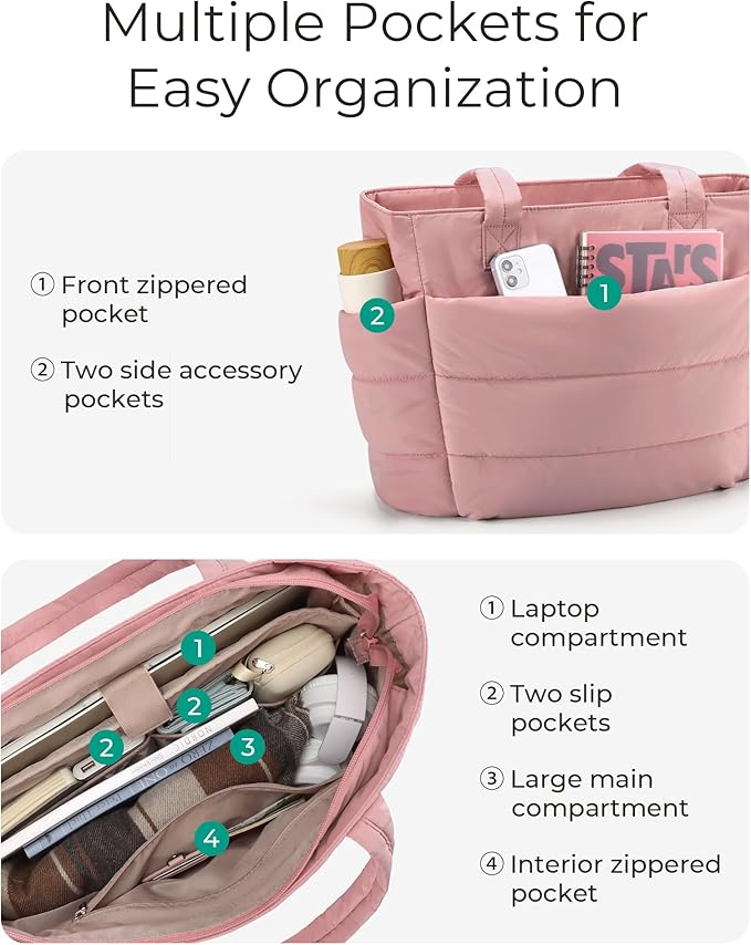BAGSMART Tote Bag for Women, Lightweight Puffy Tote Bag