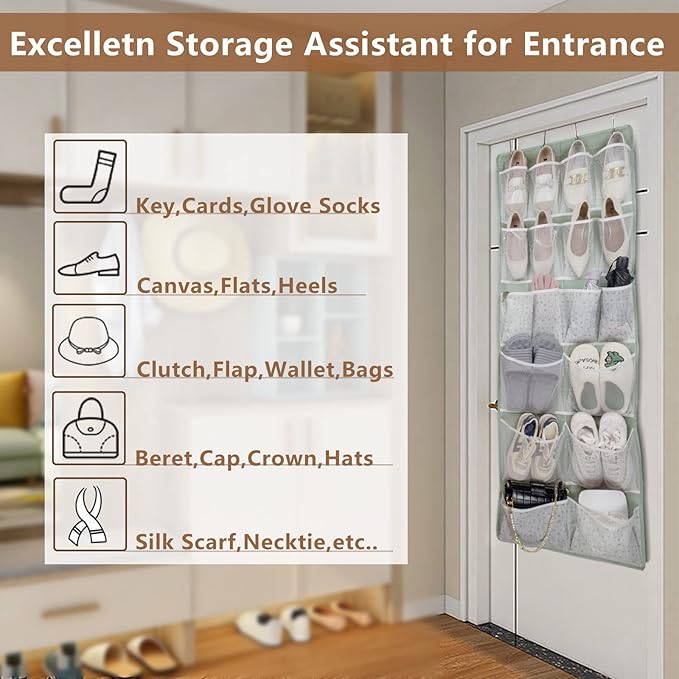18 Pocekts Over the Door Shoes Organizer, Behind Door Hanging Storage Pocekt