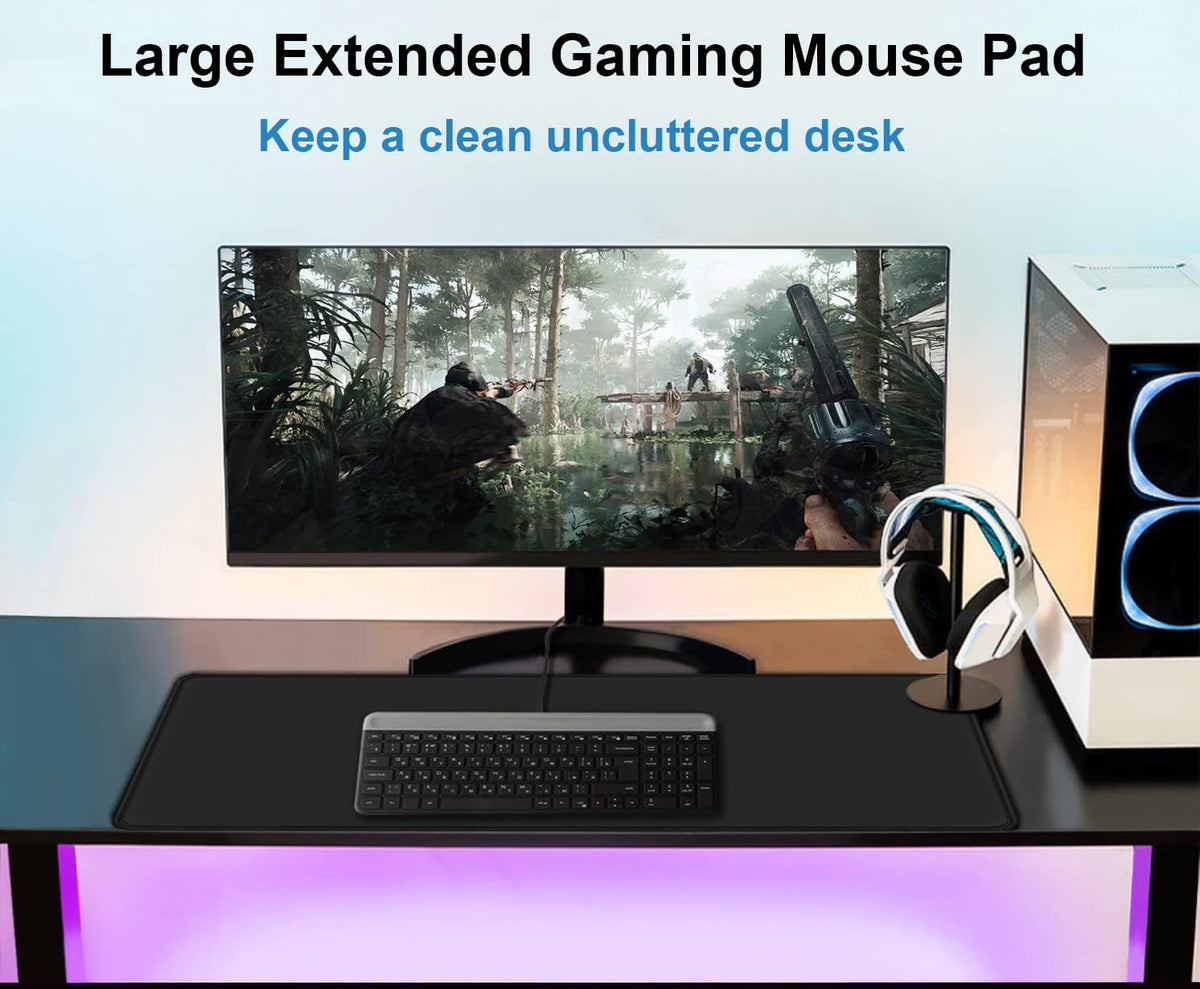 Extra Large Mouse Pad 31.5 x 11.8 in, Gaming Mousepad with Stitched Edges, Premium Microfiber Cloth Surface, Waterproof Non-Slip Base Keyboard Desk Mat for Home Office Gaming, Black