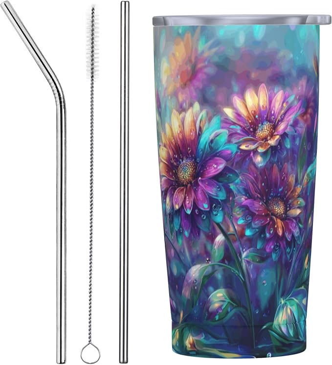 Sunflower Tumbler with Lid and Straw 20oz Vacuum Insulated Coffee Cup Stainless Steel Tumblers Leakproof Travel Mug Present for Women Men
