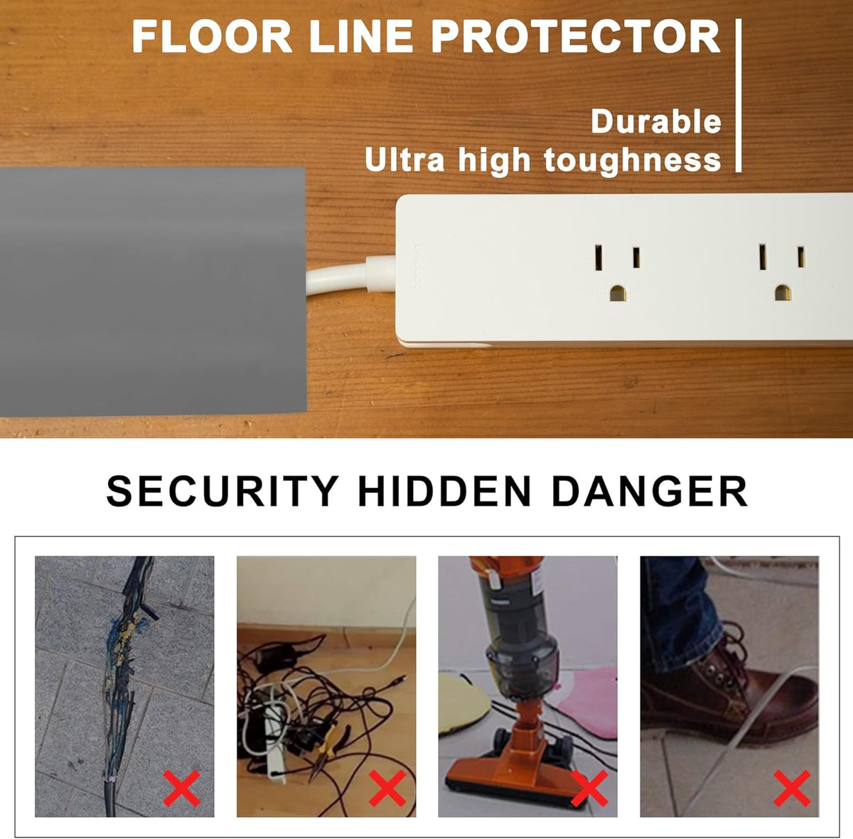 20Ft Floor Cord Cover Gray Silicone Cable Protector Easy to Install Wire Organizer and Hider for Home, Office, Garage (Gray-6m)