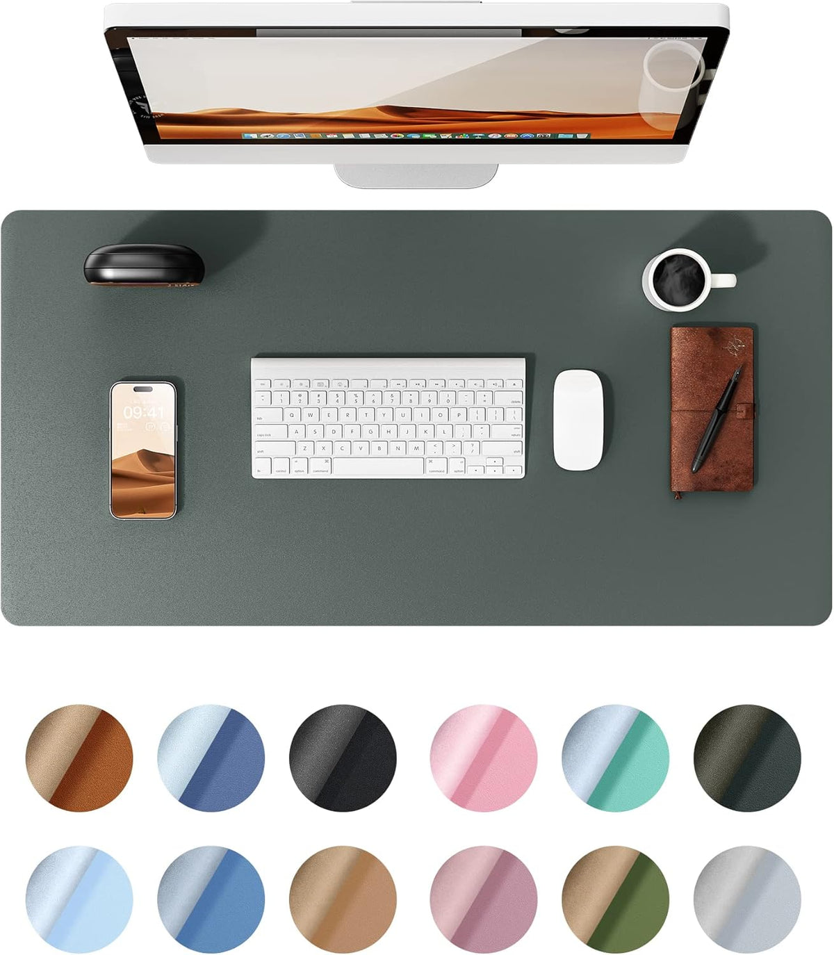 YSAGi Leather Desk Protector, Office Mat, Large Mouse Mat, Non-Slip PU Leather Blotter, Laptop Desk, Waterproof Writing Pad for Office and Home (Dark Green, 31.5" x 15.8")