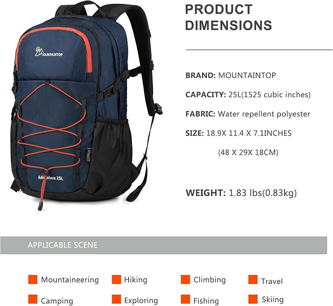 MOUNTAINTOP Hiking Backpack, 25L Camping Backpack, Men Women Hiking Daypack