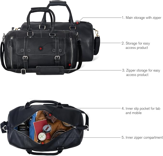 Genuine Leather Duffle Bag for Men | Vintage Weekender Travel Bag | Overnight