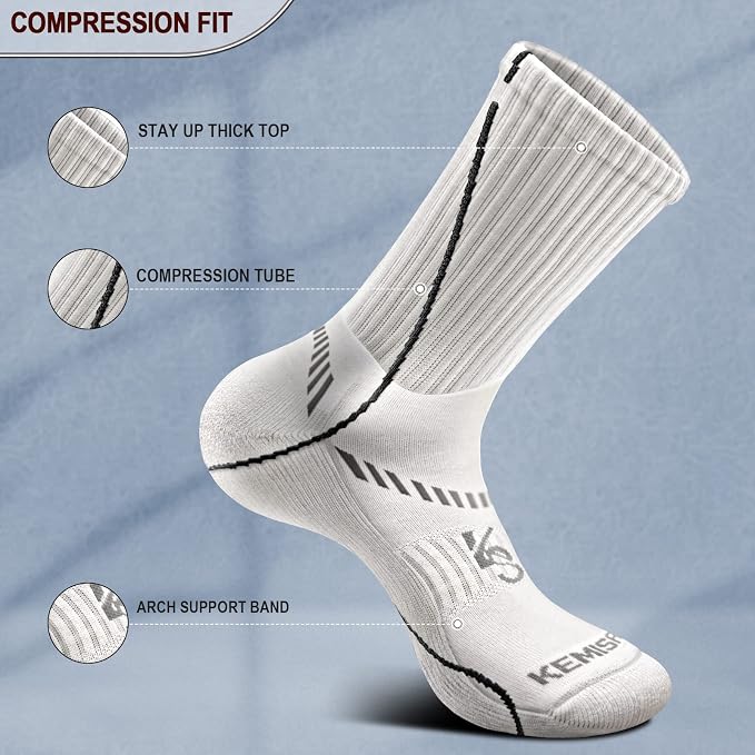 BULLIANT Compression Socks for Men 6Pairs, Athletic Crew Socks Cushioned For