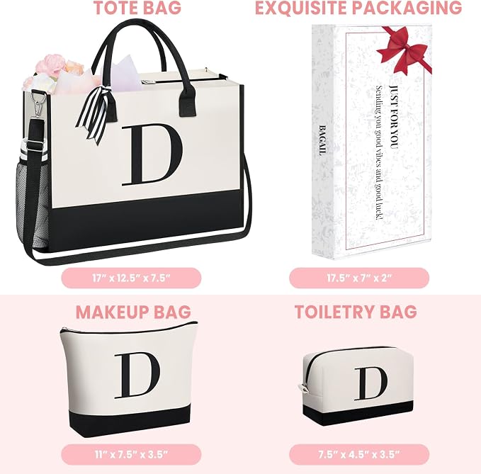 BAGAIL Initial Tote Bag, Personalized Birthday Gifts
