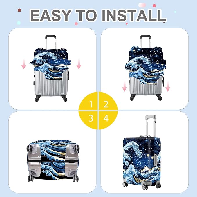 ANNA QUEEN Starry Ocean Wave Luggage Cover, Suitcase Protector