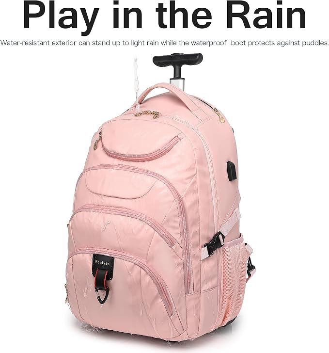 Boavan Rolling Backpack for Women, 17.3 Inch Wheeled Laptop Backpack, Large
