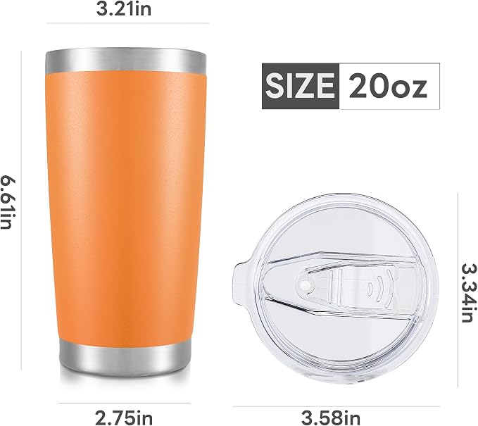 20 oz Tumbler with Lid Stainless Steel Insulated Tumblers Bulk Double Wall Vacuum Cups Powder Coated Travel Mug Keep Drinks Cold and Hot, Orange, 4 Pack