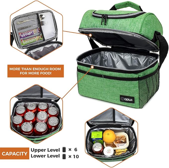 OPUX Lunch Box For Men Women, Insulated Large Lunch Bag Adult Work, Double