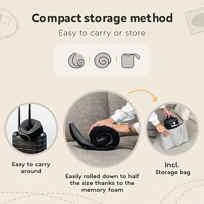 Travel Pillow - Airplane Neck Pillow - 100% Pure Memory Foam Flight Pillow