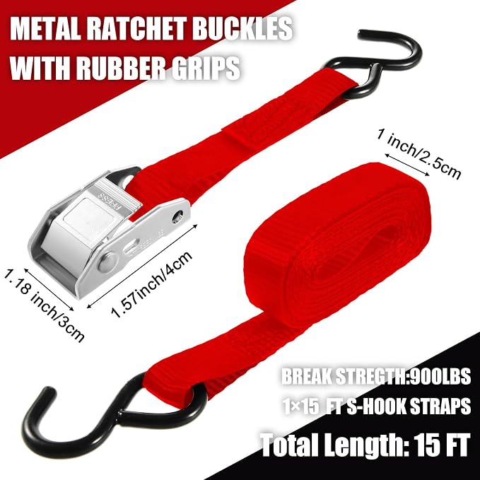 16 Pcs Cambuckle Tie Down Straps 1763lbs Break Strength Securing Straps 1'' x