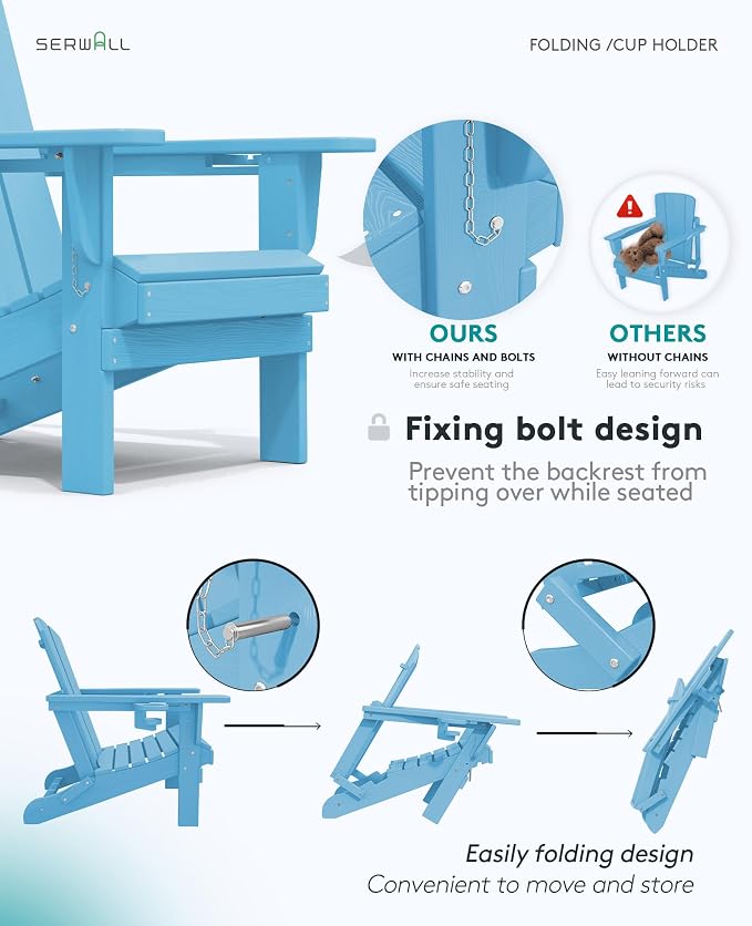 SERWALL Adirondack Chair with Cup Holders