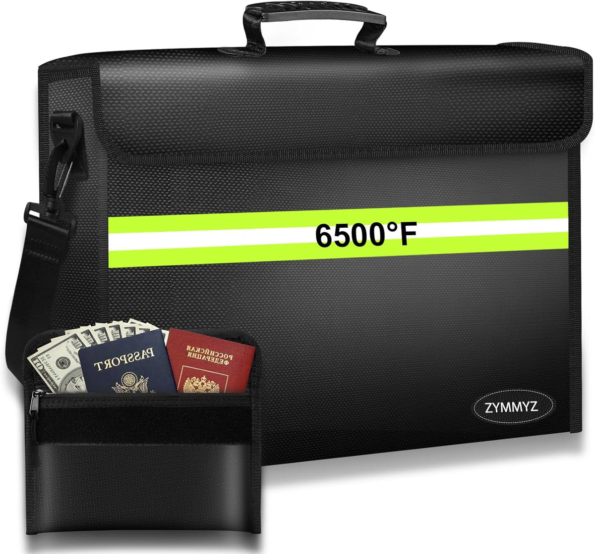 File Organizer Bag with Removable Folder Layers/Wallet,6500°F Fireproof Document Organizer with Lock&Reflective Strip,Portable Home Travel Safe Storage Box for Important Documents(14.1x9.5x4.2 inches)