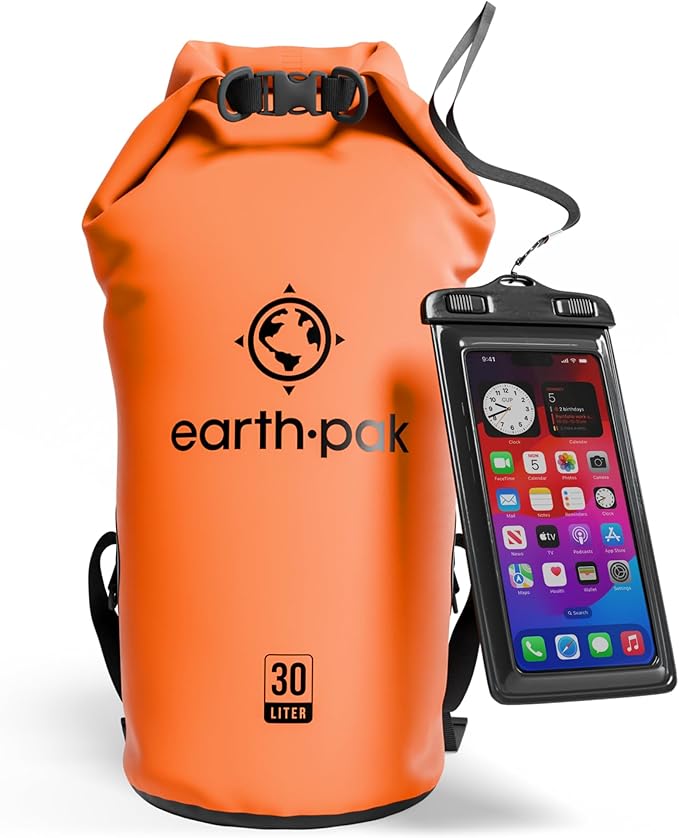 Earth Pak Waterproof Dry Bag - Roll Top Waterproof Backpack Sack Keeps Gear Dry for Kayak with Waterproof Phone Case