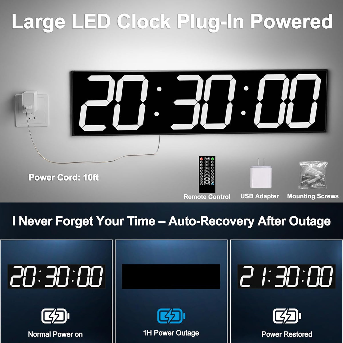 Large Digital Wall Clock 28" with GPS Auto-Sync, Remote Control & Timer, Wall-Mounted for Classroom, Office, Gym, Conference Room