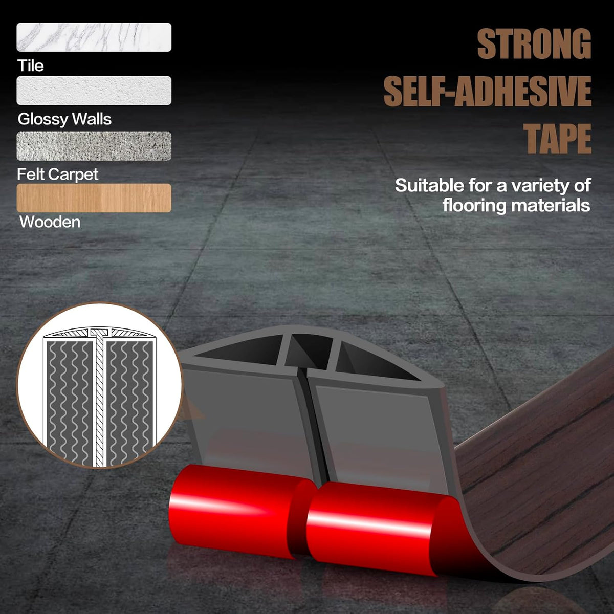 Floor Cord Cover Self Adhesive Cord Hider,10FT Cable Management, Extension Strip Protector for Wires, Prevent Cable Trips for Offices, Gyms, Exhibitions Cavity:0.51"(W) x 0.3"(H) Black Wood