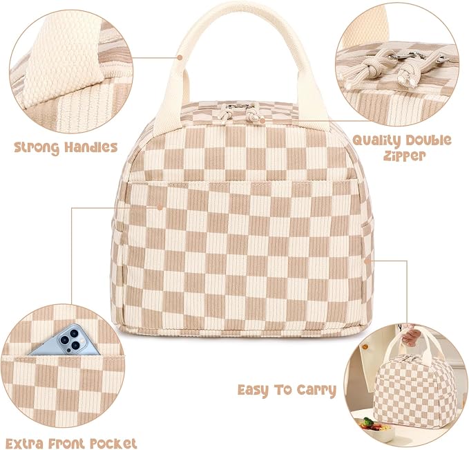 Bluboon Lunch Bag for Women Men Cute Corduroy Lunch Tote Bags Reusable