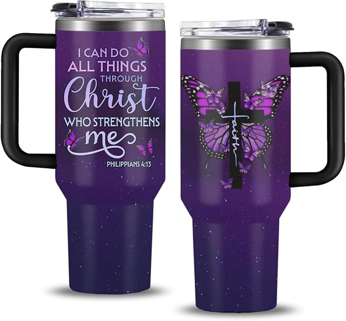 Christian Gifts for Women, 40 oz I Can Do All Things Christ Tumbler With Handle, Inspirational Religious Birthday Gifts for Faith Cup, Christian Jesus God Bible Verse Pastor Prayer Gift for Christmas