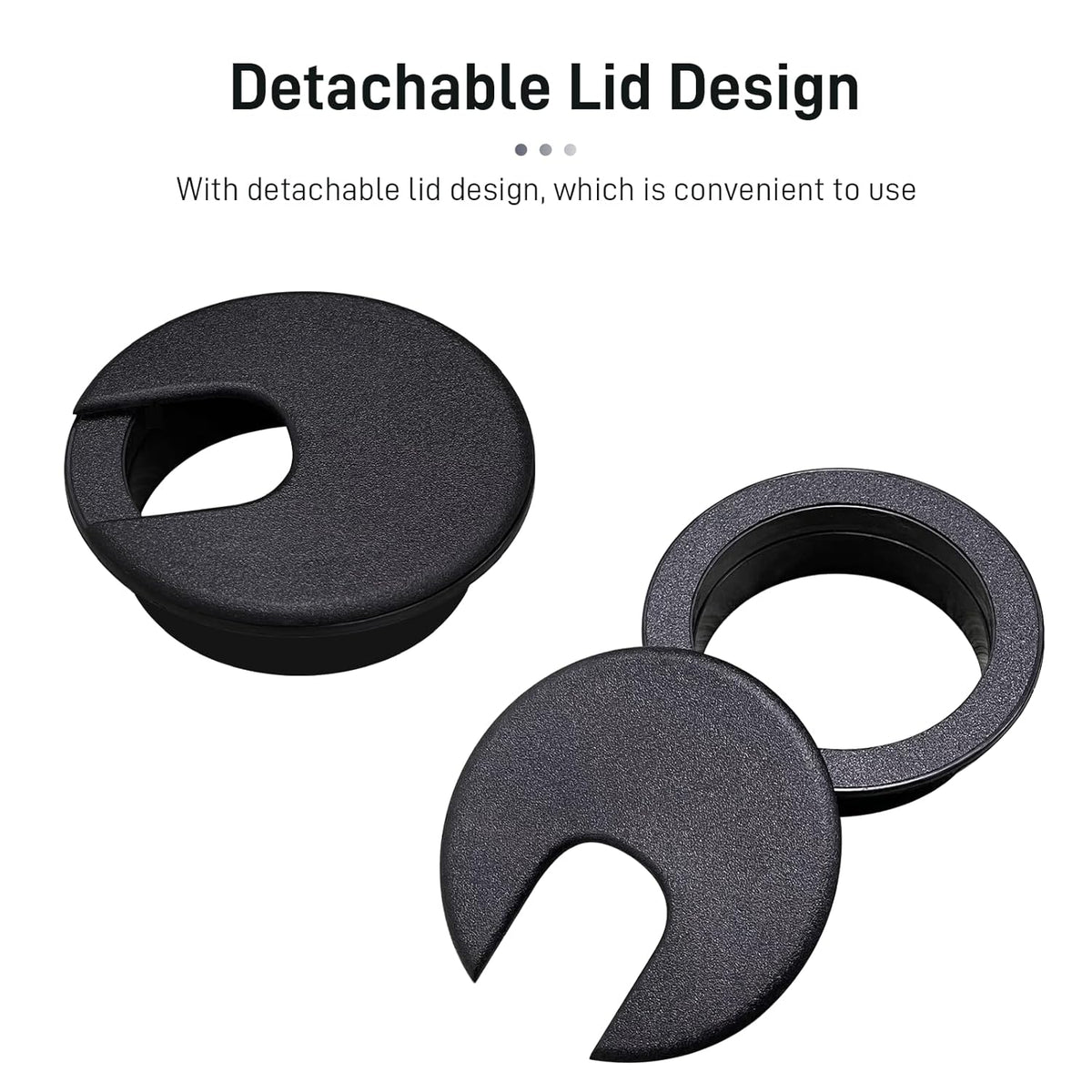Desk Grommet 2 Inch 4 Pack Sturdy ABS Plastic Desk Hole Cover for Cables Detachable Desk Hole Grommet for Organizing Home & Office Table Cables - Black