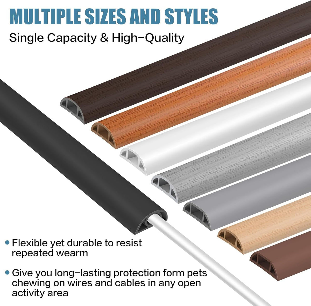 Floor Cord Covers for Wires 12FT Cable Hider Wire Cover Self Adhesive Cord Hider Floor for Offices, Homes, Workshops, Warehouses Cable Cavity 0.39" W x 0.27" H