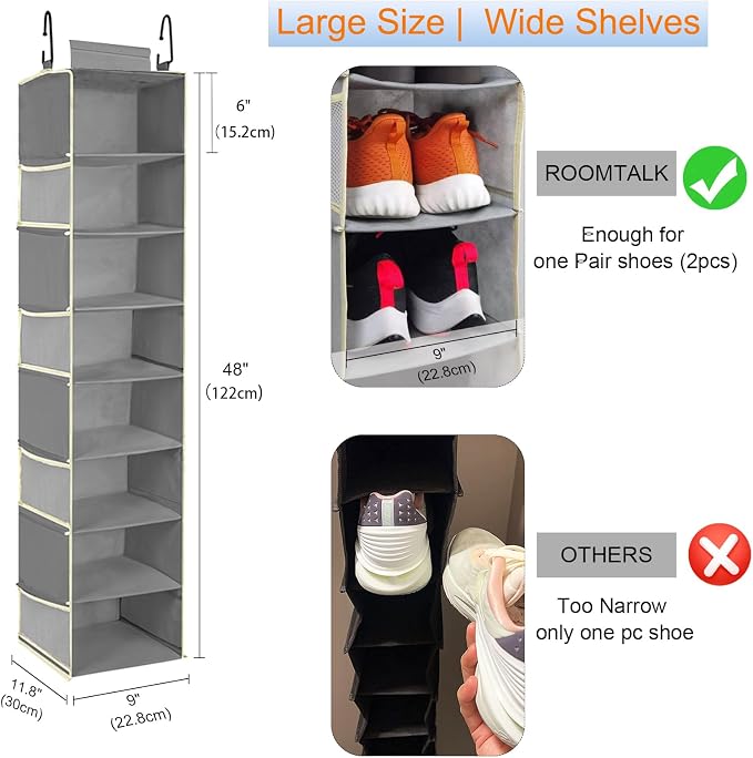 Large-Sized Hanging Shoe Organizer 8-Shelf, Hanging Closet Organizer