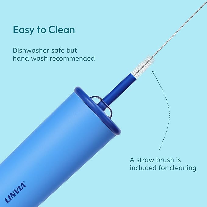 Candy Tumbler, 25 oz Insulated Stainless Steel Water Bottle, 2-in-1 Lid with Flexible Straw, BPA-Free, Cup Holder Friendly, Dishwasher Safe, Ocean Blue