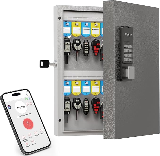 32 Key Lock Box Wall Mount, Smart Key Cabinet One Time Password/APP