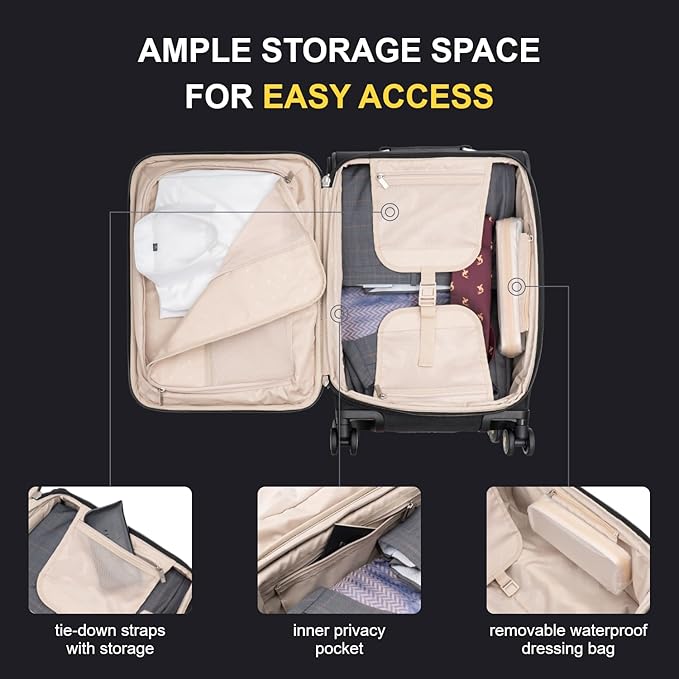 LEVEL8 Carry On Luggage with Compartment, 20 Inch Softside Expandable Travel