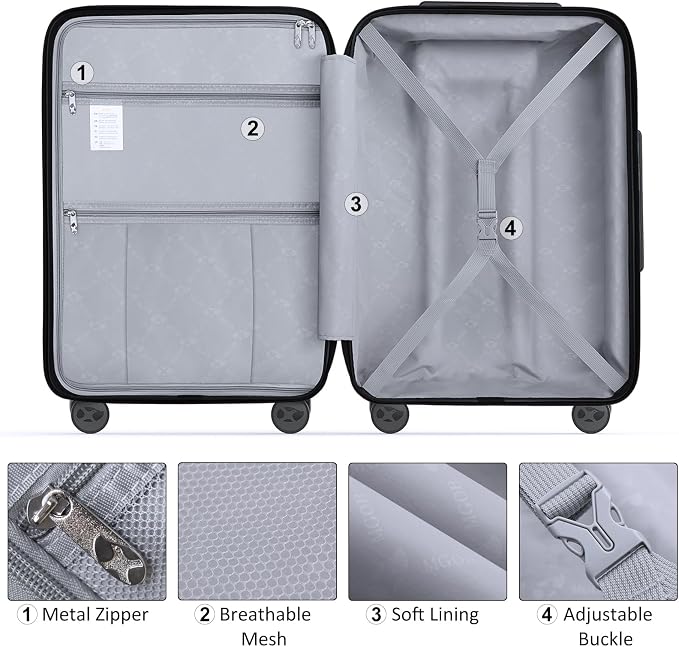 24 Inch Luggage with Spinner Wheels, Hard Shell Suitcase, Lightweight PP