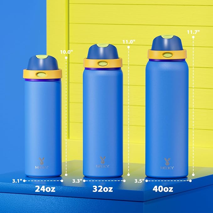 24 oz Insulated Water Bottle for Men: Meoky Stainless Steel Water Bottle with 2-in-1 Straw and Spout Lid - Leak Proof, Cold for 24 Hours, Fits in Car Cup Holder, BPA-Free for Sports Travel, Sapphire