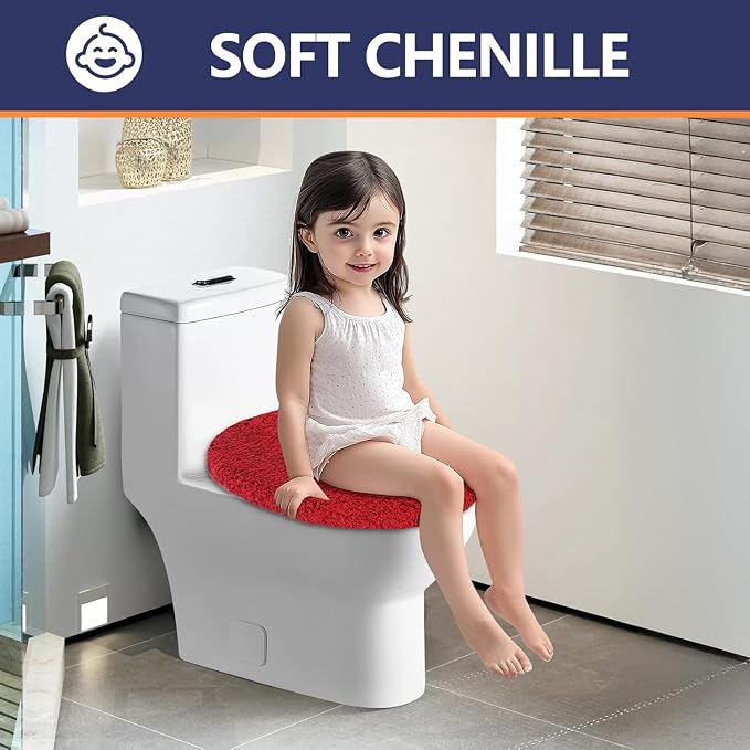 Microfiber Elongated Toilet Seat Cover 19.5"x 15" Machine Washable Solid Toilet