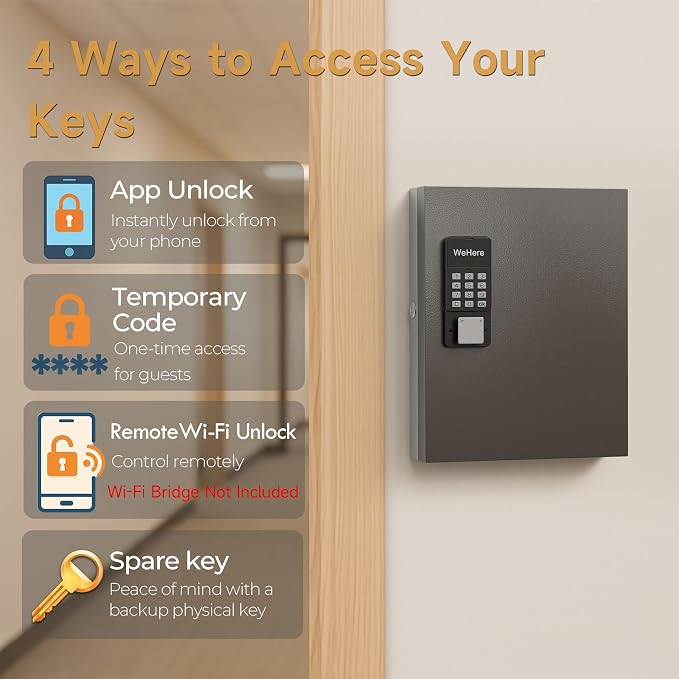 32 Key Lock Box Wall Mount, Smart Key Cabinet One Time Password/APP