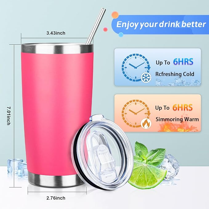 20oz Tumbler with Straw and Brush, Stainless Steel Vacuum Insulated tumbler