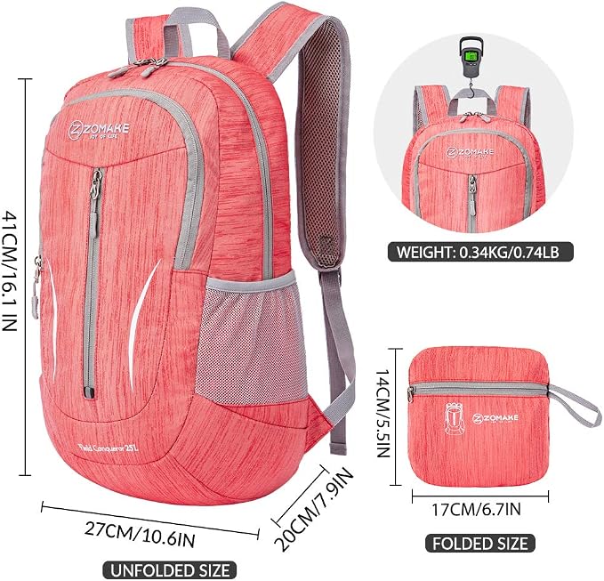 ZOMAKE 25L Ultra Lightweight Packable Backpack, Foldable Hiking Backpacks Water
