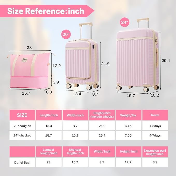 Merax Luggage Sets Front Opening, 2 Piece Hardshell Suitcase