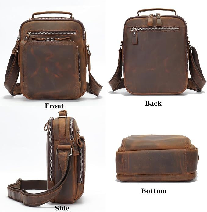 KPYWZER Genuine Leather Shoulder Bag Small Men Messenger Pack Handbag Sling