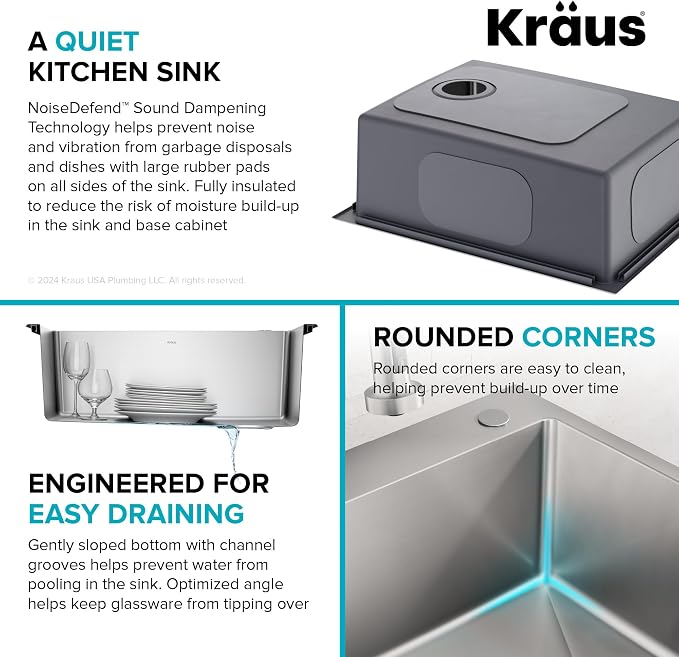 KRAUS Fairlane 25-inch Drop In/Top Mount Single Bowl 18-Gauge Stainless Steel
