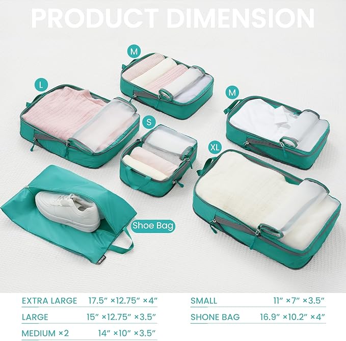 BAGAIL 6 Set Ultralight Compression Packing Cubes Packing Organizer
