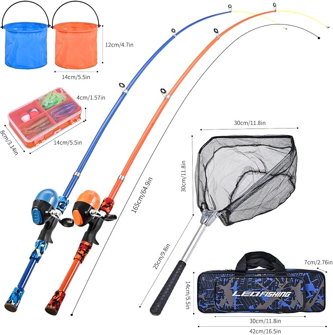 LEOFISHING Portable Kids Fishing Rod Set 2Pack Telescopic Fishing Poles