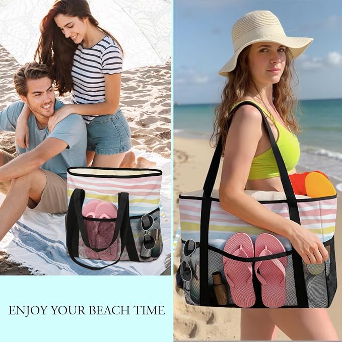8-Pocket Waterproof Tote for Women -Sandproof Beach Bag